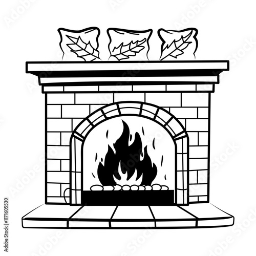 Fireplace icon in drawing style