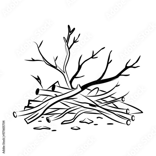 A hand drawn icon of dried wood branches