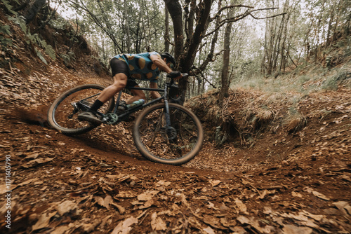 Cyclist Skidding on Dirt in Action with Gravel Bike