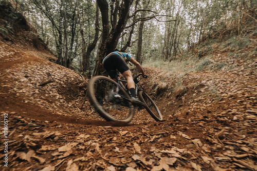 Cyclist Skidding on Dirt in Action with Gravel Bike