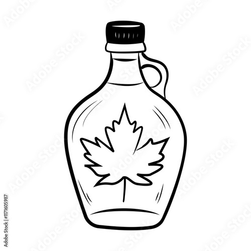 A doodle style icon of maple sugar bottle with a leaf on it