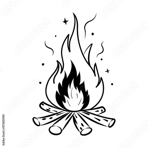 A hand drawn icon of outdoor bonfire