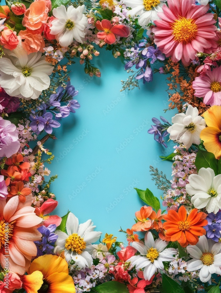 Obraz premium A frame made of a variety of spring flowers. Spring sale.