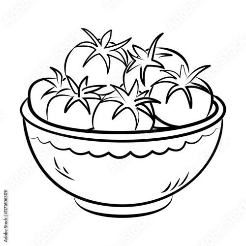 A doodle style icon of ripe tomatoes bowl