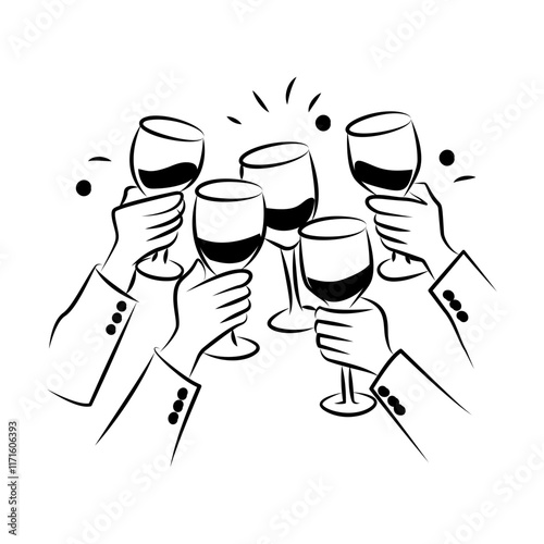 A doodle style icon of wine toast