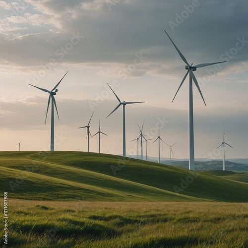 Wallpaper Mural Natural Energy Concept: Wind Turbines on Green Hills Torontodigital.ca