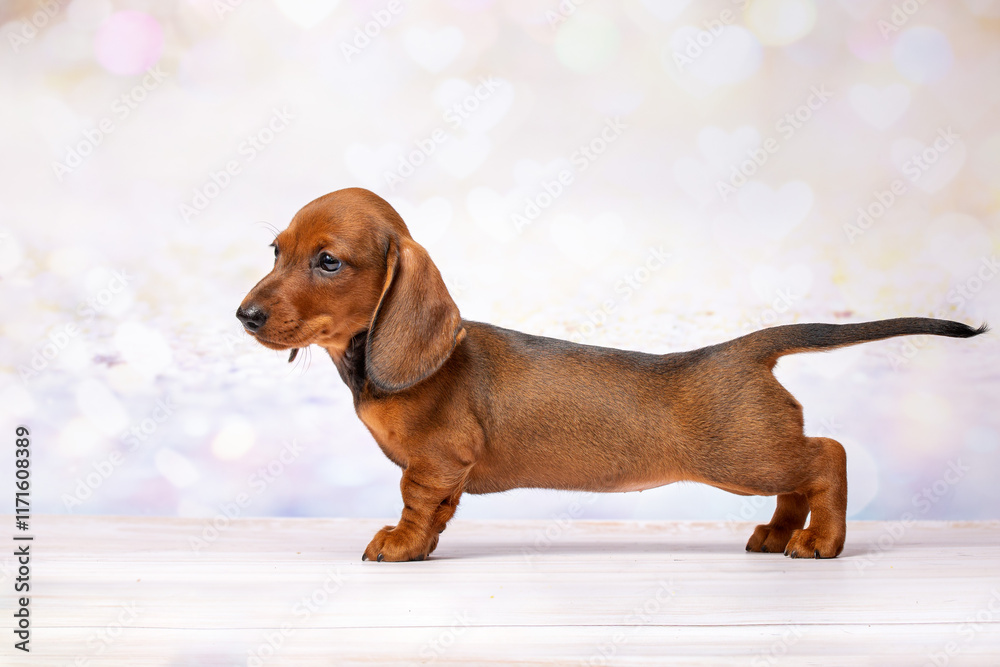 Small red miniature puppy show stacking studio portrait Small red miniature puppy show stacking studio portrait