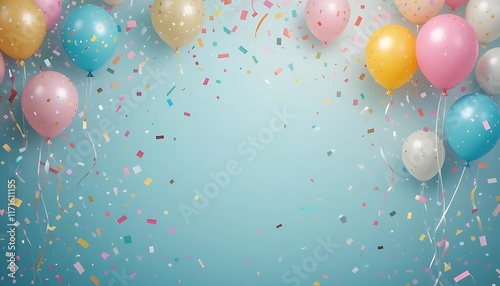 Joyous Birthday Backdrop with Dancing Confetti and Balloons