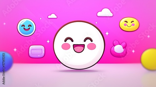 Kawaii cookies with blushing faces, surrounded by colorful candy in a pastel kitchen