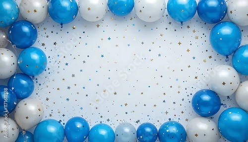 Birthday Bash: Blue Balloon Border Frame on White