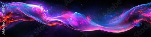 Wallpaper Mural Abstract wave, vibrant neon colors, flowing energy, cosmic background, purple and blue hues, dynamic motion, digital art, surreal landscape, glowing particles, futuristic design, smooth curves, ethere Torontodigital.ca