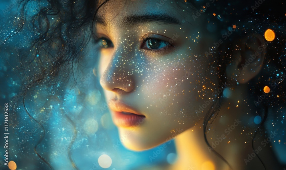 starlit skies dissolve into glowing surreal cosmic terrains., Generative AI starlit skies dissolve into glowing surreal cosmic terrains., Generative AI