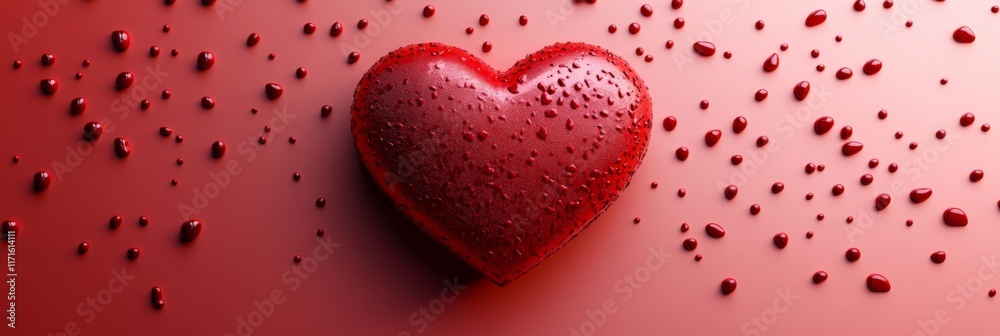 Fototapeta premium Red Heart with Water Drops: Romantic Abstract