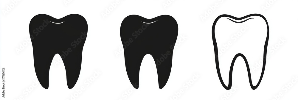 Tooth Icon Set: Black and White Dental Illustrations Tooth Icon Set: Black and White Dental Illustrations