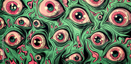 Wallpaper Mural Psychedelic Horror  illustration of green and red human eyeballs  Torontodigital.ca