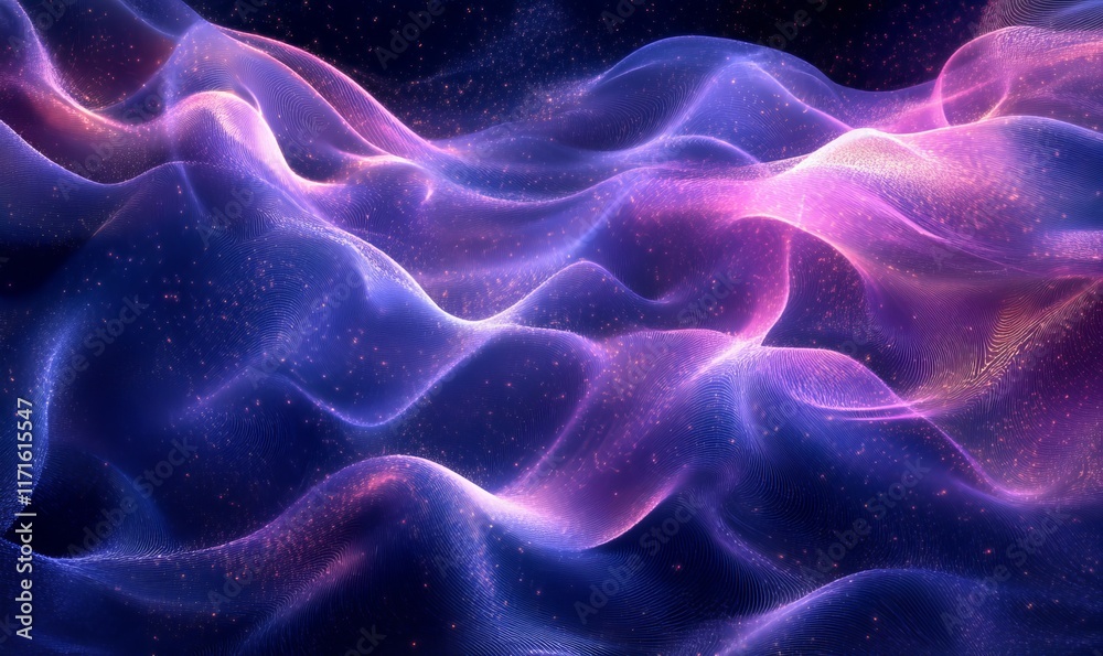 Obraz premium threads ripple into luminous digital dreamscapes., Generative AI