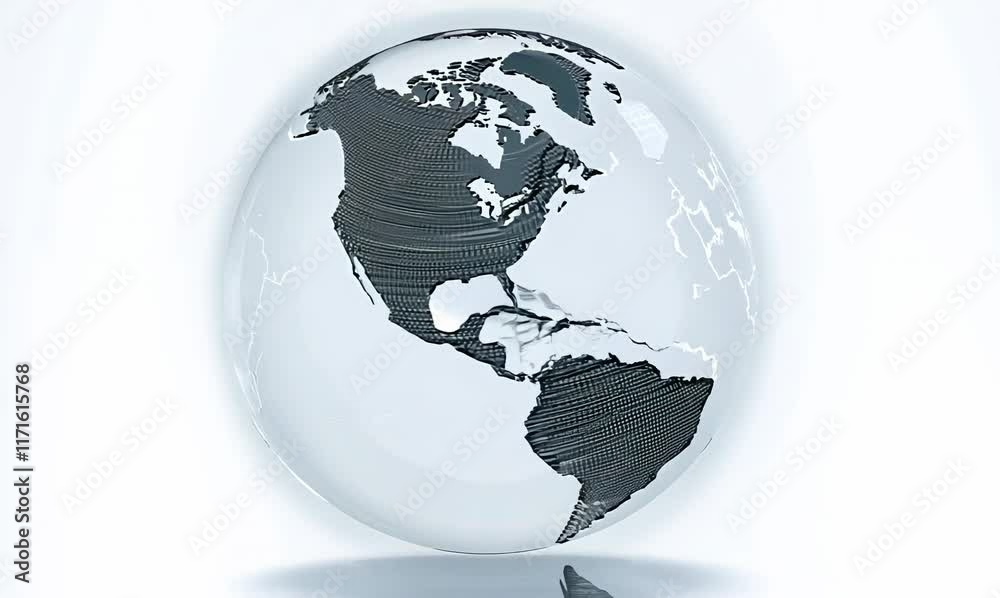 smooth rotating gray earth globe with clean white backdrop in 3d hologram animation