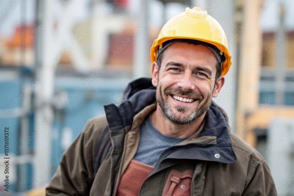 Portrait of dock worker in hardhat Portrait of dock worker in hardhat