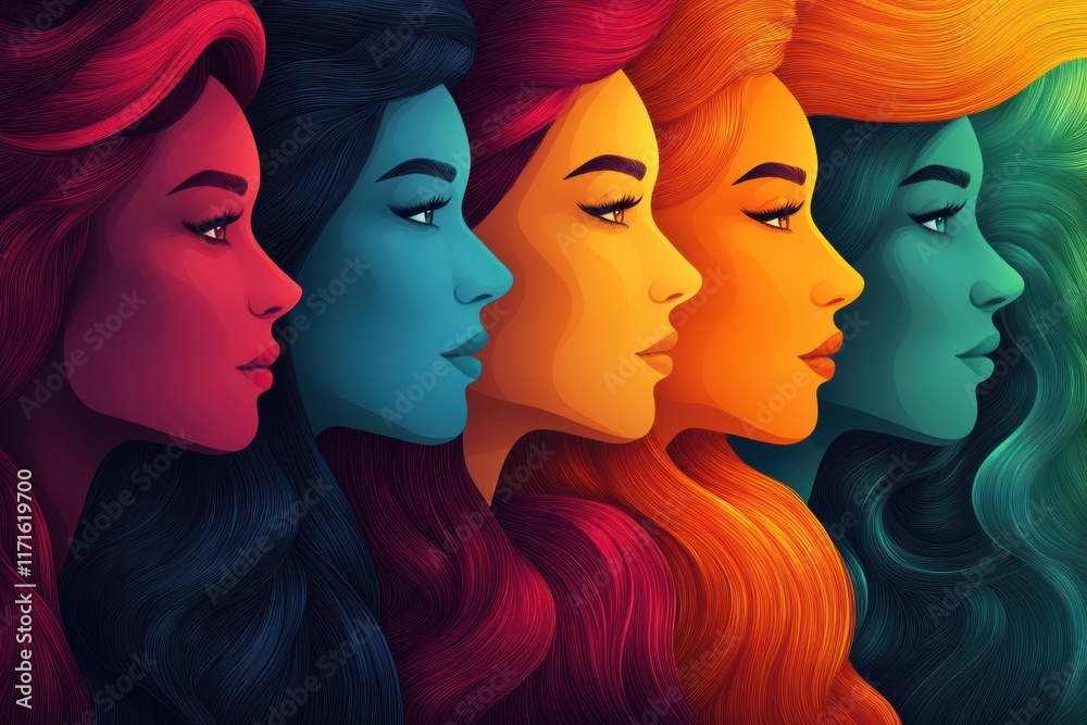 Obraz premium Colorful representation of diverse women showcasing beauty and unity in urban art