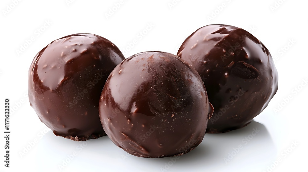 Isolated chocolate truffle with glossy finish, placed on a solid white background. Isolated chocolate truffle with glossy finish, placed on a solid white background.