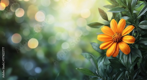 Bright yellow flower stands out against a blurred green background with soft ...