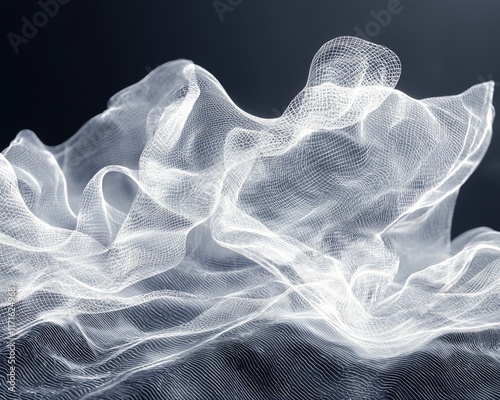 Abstract white mesh flowing on dark background.