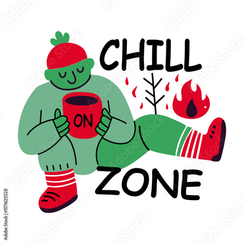 A flat sticker of chilling character with chill zone text