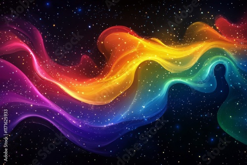 Colorful galaxy swirling in vibrant patterns with stars and cosmic elements i...