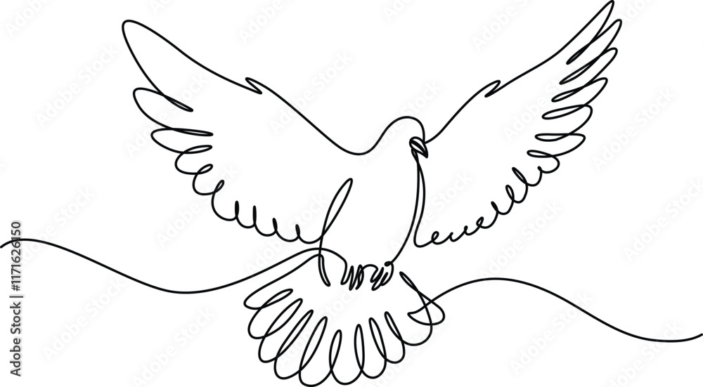 Fototapeta premium Continuous one line art drawing. Dove bird art. Dove bird fly symbol of peace. Vector illustration isolated. Minimalist design handdrawn.