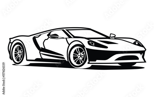 Abstract Classic vintage sports car silhouette vector 
illustration in black and white drawing style on a 
white background,coloring book.