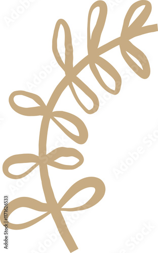 Twisting Botanical Stem with Looped Leaves in Hand-Drawn Line Art Style