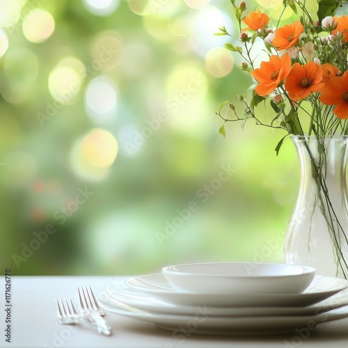 Fresh flowers and elegant table setting for a spring gathering in a bright ga...