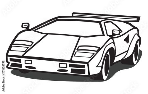 Abstract Classic vintage sports car silhouette vector 
illustration in black and white drawing style on a 
white background,coloring book.