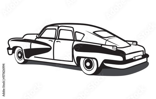 Abstract Classic vintage sports car silhouette vector 
illustration in black and white drawing style on a 
white background,coloring book.