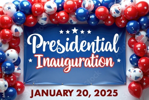 Presidential inauguration celebration with patriotic balloons and stars in red, white, and blue