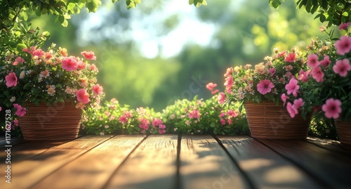 Bright garden flowers enhance outdoor space with sunlight filtering through t...