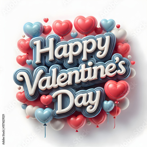 Happy Valentines Day 3D balloon text, isolated on a white background