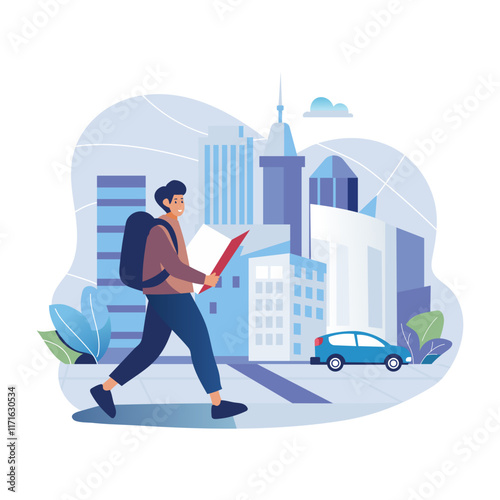 A flat style illustration of tour guide