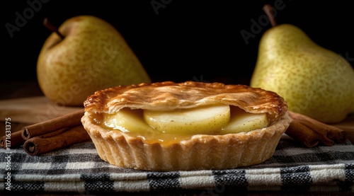 Delicious apple pie with golden crust and visible apple filling displayed on ...
