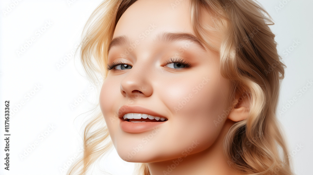 Beauty woman with clean healthy skin, natural make up, blond hair. Perfect for skincare ads, spa concept, beauty photography, and wellness-themed Beauty woman with clean healthy skin, natural make up, blond hair. Perfect for skincare ads, spa concept, beauty photography, and wellness-themed