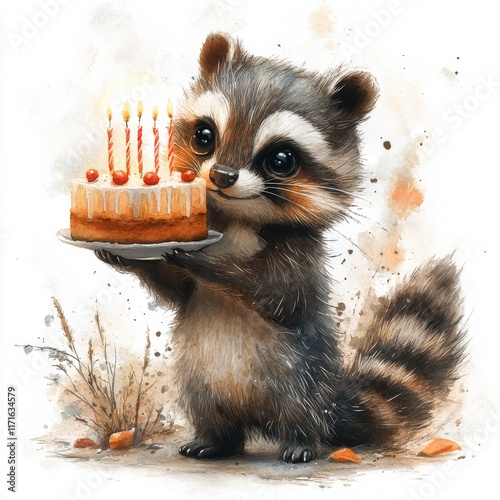 Cute furry animal celebrating with a party hat in a cheerful setting with col...