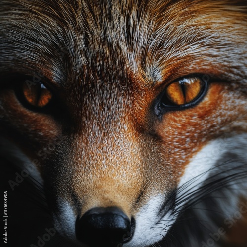 Close-up view of a fox revealing striking features and vibrant eyes in natura...