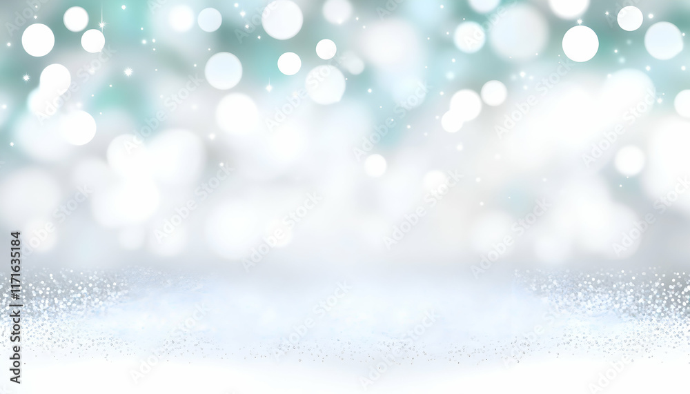 Fototapeta premium Sparkling silver glitter background with soft bokeh lights; ideal for festive designs, cards, or website banners. Perfect for adding a touch of glamour and elegance.