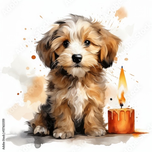 Cute dog wearing colorful party hat amidst vibrant splash of colors celebrati...