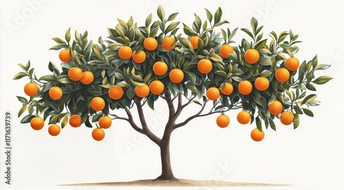 Vibrant orange tree loaded with ripe fruit in a sunny orchard setting