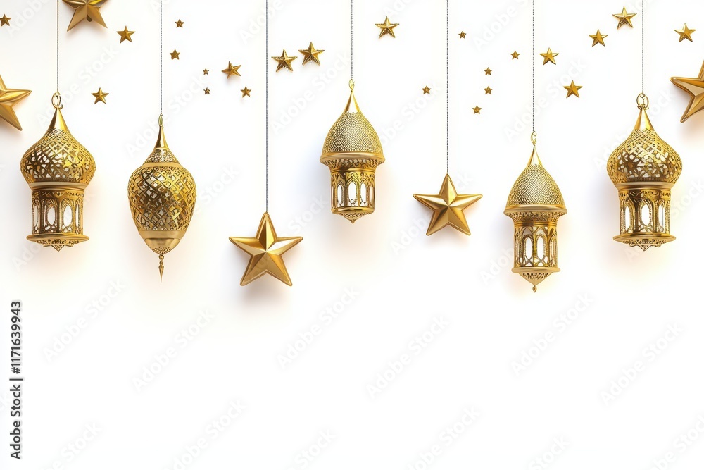 Fototapeta premium 3D Eid Starry Banner Isolated and White Background