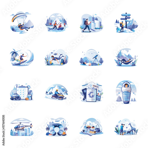 Set of Travel and Adventure Flat Illustrations 