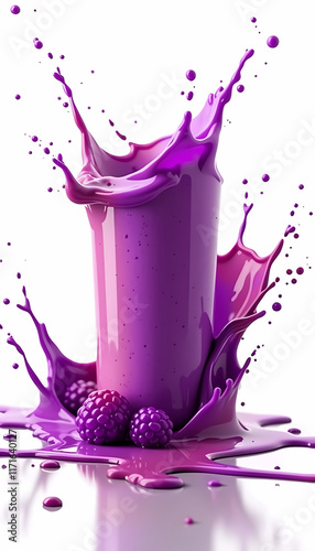 Dramatic Purple Smoothie Crown Splash in Elegant Glass against Pure White Background