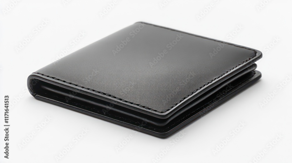 Minimalist black leather wallet with clean design on white background Minimalist black leather wallet with clean design on white background