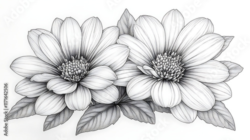 Wallpaper Mural Two detailed monochrome dahlia flowers with leaves. Torontodigital.ca